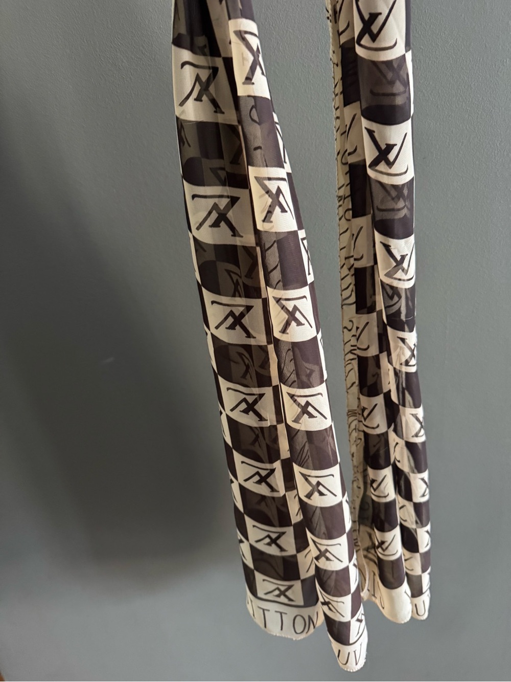 Louis Vuitton Brown and Cream Monogram Check Silk Scarf